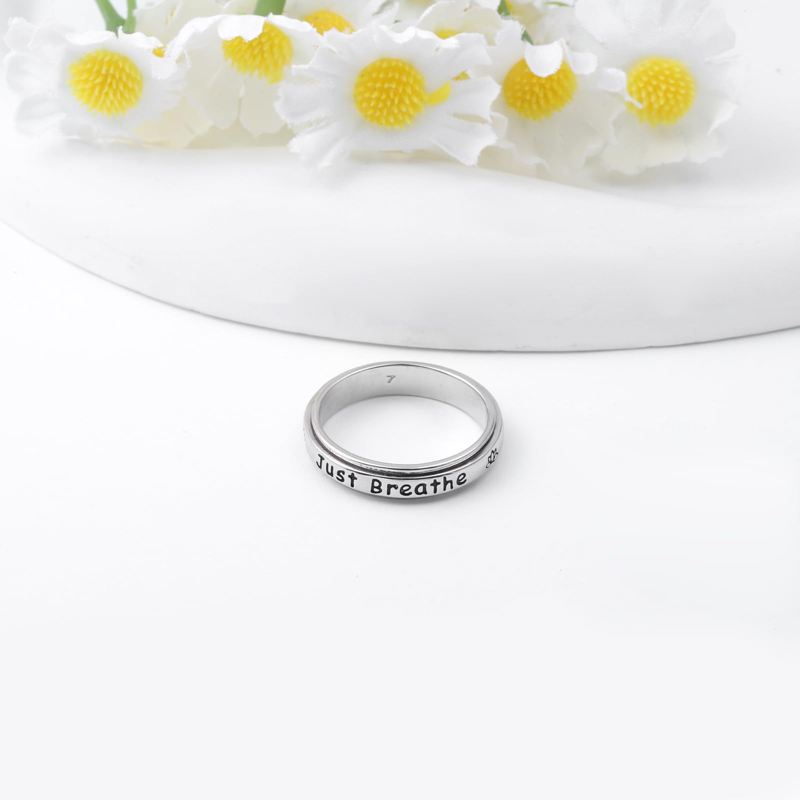 Just Breathe Spinner Fidget Rings - 925 Sterling Silver Anxiety Relieve Rings Worry Stress Rings Relieving Boredom ADHD Autism Band Jewelry Gifts for Women Men 6-10# (9)