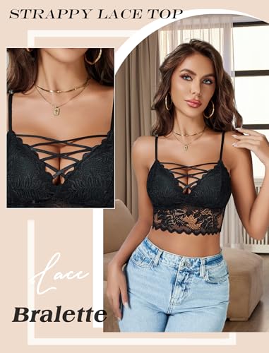 Avidlove Bralettes for Women V Neck Lace Camisole Y2K Tank Top Strappy Cami Unpadded Bra Lingerie Crop Tops Outfits3