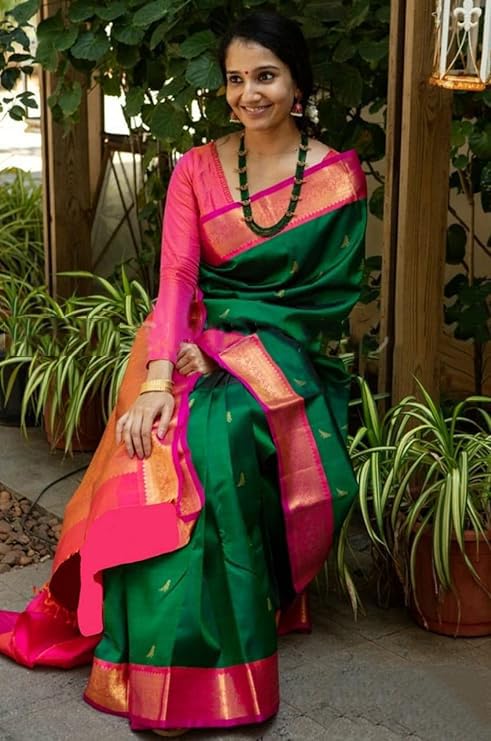 Image of Jaanvi fashion Women's Kanjivaram Silk Saree With Blouse Piece