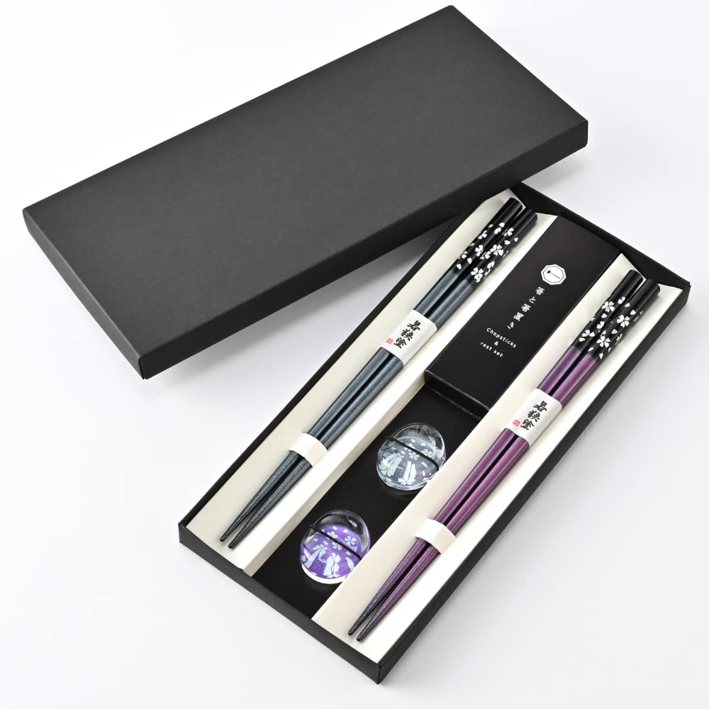 Wakasa Nuri Chopsticks 2 Pairs Black Purple Cherry Blossom Dishwasher Safe