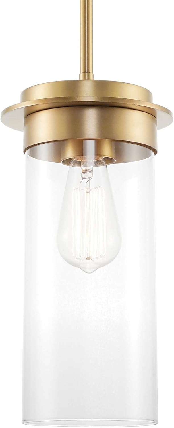 Vivienne Warm Brass Modern Pendant Light with Clear Glass Shade
