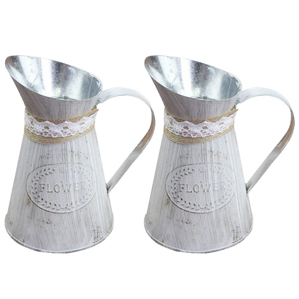 Yeaxxsqy 2Pcs Vintage Rustic Iron Flower Bucket, Metal Jug Vase Desktop Plants Pot for Home Garden Decor