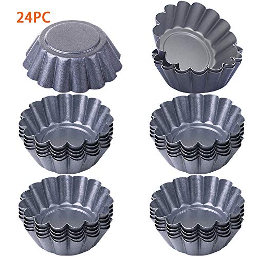 12/24 Pz Stampo per Crostate Uova Mini Teglie per Muffin Cake Cup Quiche Stampo Budino Piatto Torte Rotondo Riutilizzabile Antiaderente Foglio di Alluminio Strumenti Bakeware Fai Da Te (24pcs)