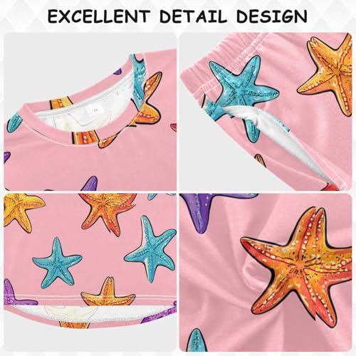 Starfish Pattern on Pink Soft Pajama Set for All Seasons,Breathable Pjs Long Sleeve Sleepwear,Comfy Loungewear 2 Piece Underwear Set 3T3