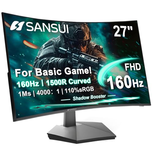 SANSUI 27 Inch Curved 160Hz Gaming Monitor, 1500R...
