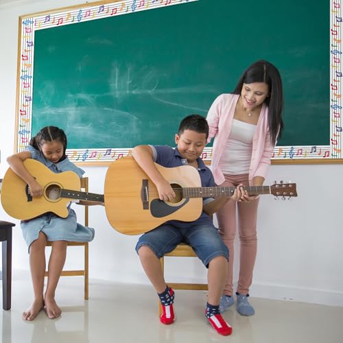 Image of BeYumi Musical Notes Border Trim - 65ft Back to School Musical Notes Straight Rolled Border Trim Pastel Watercolor Bulletin Board Borders Music Themed School Classroom Office Chalkboard Party Decor