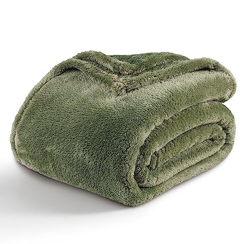 Image of Berkshire Blanket Classic Extra-Fluffy™ Plush Blanket King Size, Soft Fuzzy Fluffy Long Hair Blanket for Couch Sofa Bed, Dark Sage Green, 90x108 Inches