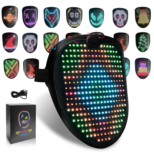 COOLGUARDER Led Mask with Sound Effects and Gesture Sensing, Light up Music Mask for Halloween Rave Costume Christmas Cosplay Birthday Masquerade Dj Parties