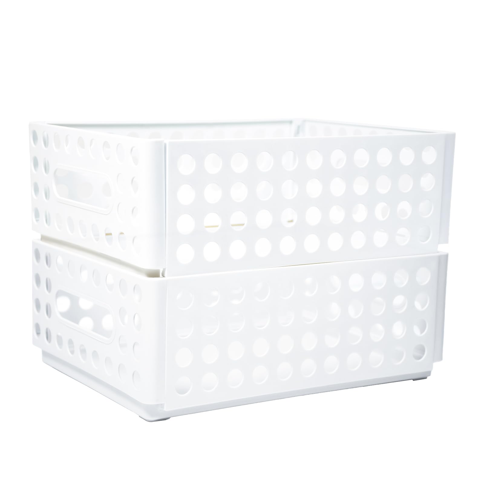 Elezeal 2 Pcs Foldable Plastic Storage Box, Durable and Collapsible Storage Basket Folding Crate Boxes Organizer, Stackable Storage Bins with Handles for Kitchen,Living Room,Office