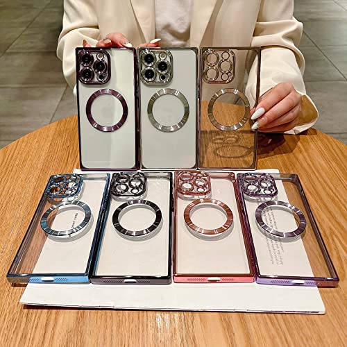 Image of aowner Magnetic Case for iPhone 14 Pro Max Square Case [Compatible with MagSafe] Crystal Clear,Fullbody Protection Non-Yellowing Slim Fit Shockproof for Women Girls Protective Phone Cover, Deep Purple