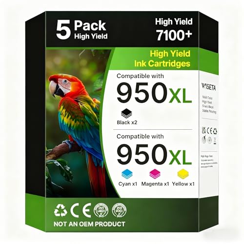 950XL and 951XL Ink Cartridges Combo Pack 5-Pack Replacement for HP 950XL 951XL Ink Cartridges for HP Printers Officejet Pro 8600 8610 8620 8100 8630 76DW 251DW, 2 Black,Cyan,Magenta,Yellow | C2P01FN