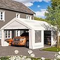 EROMMY 13' x 20' Heavy Duty Carport?Portable Garage with UV Protection & Steel Frame, Car Port with Removable Sidewalls, All-Season Car Canopy for Tractor, Truck, Boat, White
