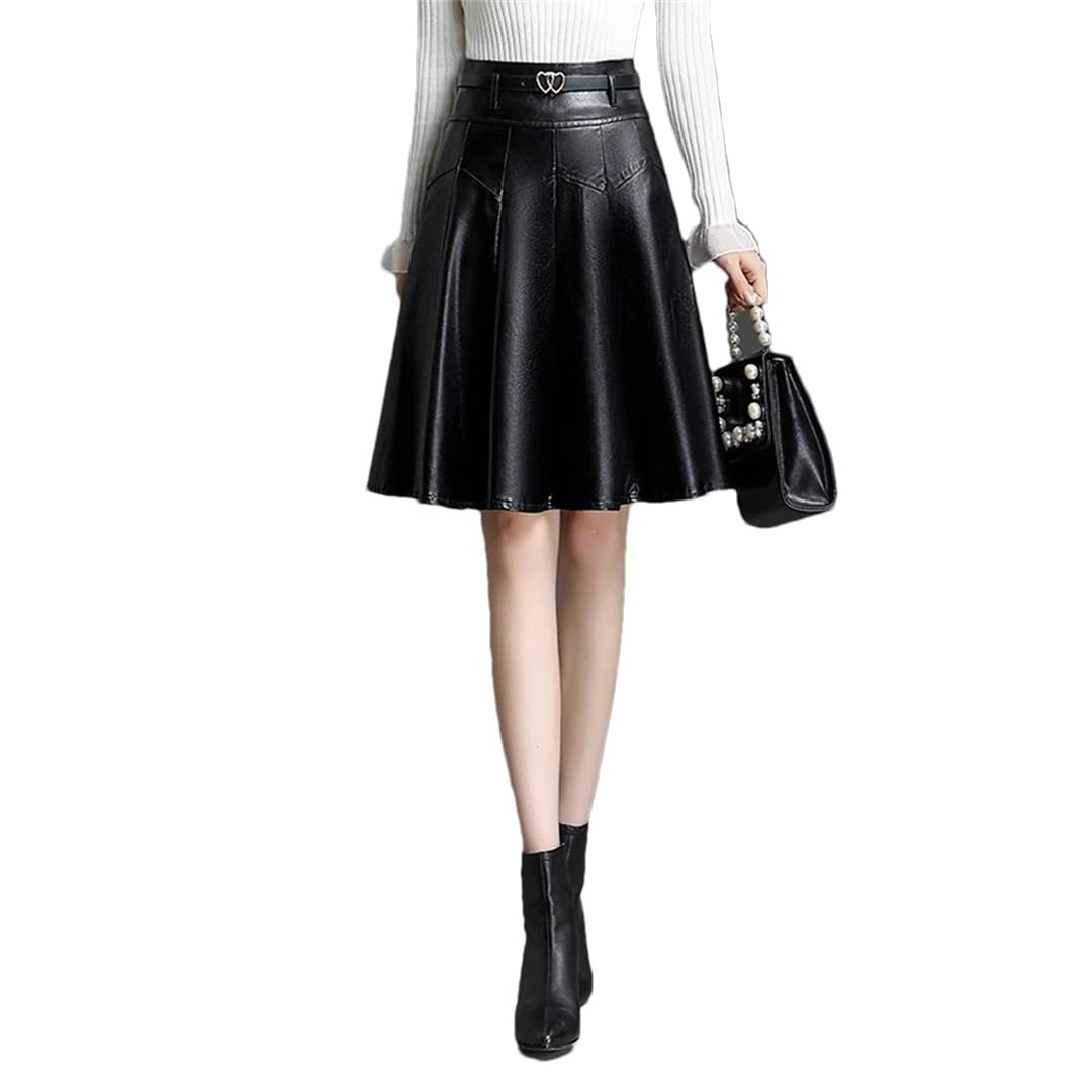 Falda plisada de piel sintética para mujer, de cintura alta, simple, elegante, corta