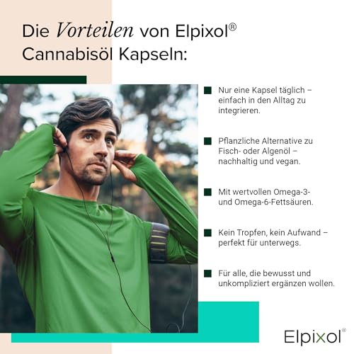 Elpixol® Hanföl Kapseln - Cannabisöl Kapseln hochdosiert mit Omega 3-6-9 (60 Stück) - 100% Hanfsamenöl Nativ und Kaltgepresst - 500mg veganes Cannabis Öl pro Kapsel - Laborgeprüft & Natürlich