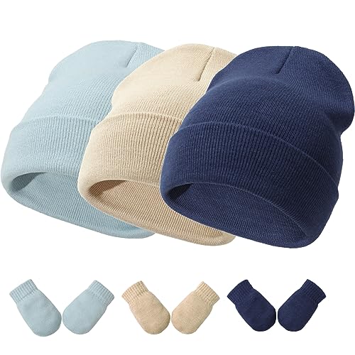 Image of Baby Hats and Mittens Set Infant Toddler Beanie Caps Hospital Hat Set Newborn Gloves for Baby Boys Girls