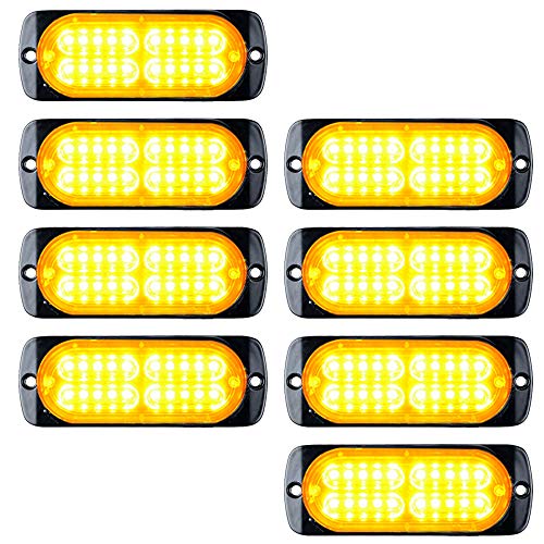 20-LED Caution Emergency Beacon Warning Hazard Flash Strobe Light Compatible with Car POV Construction Tow Truck Van Vehicle (8Pcs, Amber)