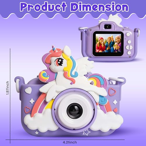 Image of Kidsmate Mini Digital Camera for Kids with 2-Inch HD Screen | Cute Unicorn Design with 1080MP Photo, Video Recorder & Selfie Mode (Digital Camera)
