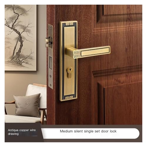 Serrure double poignée style chinois pour porte de chambre à coucher rétro