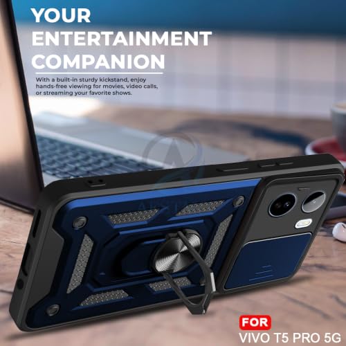 Image of AESTMO Tough Armor Vivo T5 Pro 5G Bumper Back Case Cover | Ring Holder & Sliding Camera Shield Cover | 360 Degree Protection Back Case Cover for Vivo T5 Pro 5G (Black)