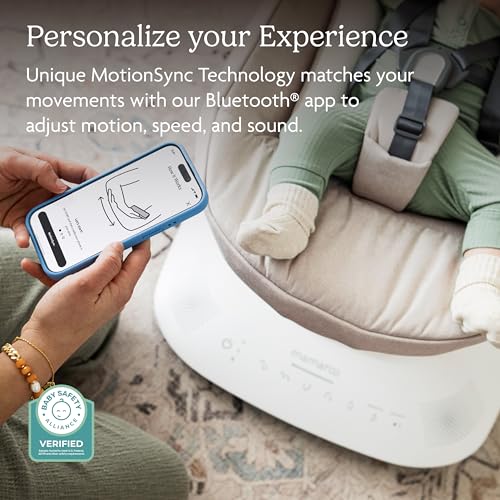 UPPAbaby Mamaroo Smart Swing – 5 motions + 5 speeds + 4 sounds with MotionSync Technology – Infant Recline + Bluetooth Enabled – Included Newborn Insert – Charlie (Sand Mélange) - Image 4