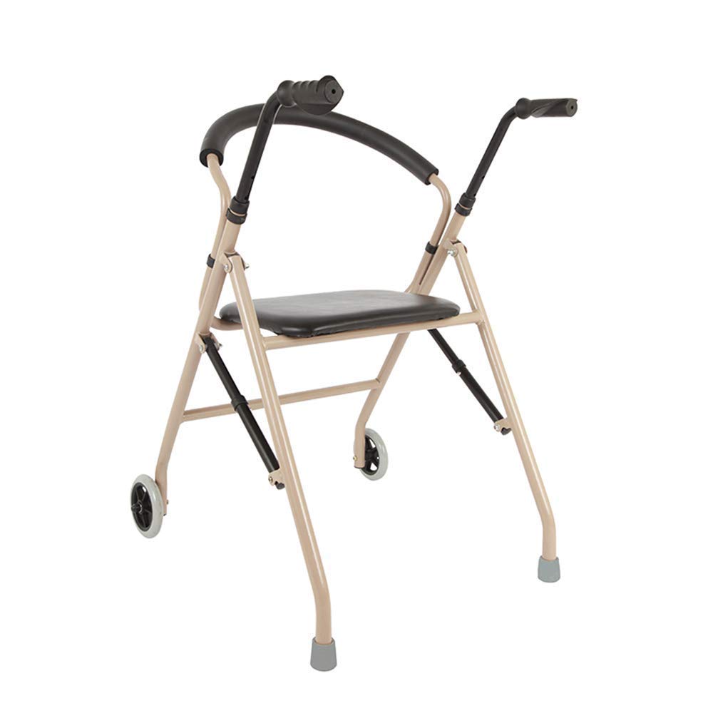 Leichter Gehrahmen, klappbarer Rollator mit Sitz Aluminium-Rollator Höhenverstellbarer gepolsterter Sitz mit 5-Zoll-Rad (Gold)