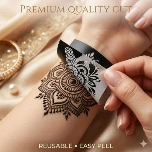 Image of Mehndi Stencil for Wedding | Easy Apply Henna Design Templates for Brides & Beginners | Reusable Sheets