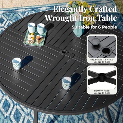 54-Round-Patio-Dining-Table-for-6-Outdoor-Metal-Steel-Table-with-157-Umbrella-Hole-for-Porch-Backyard 54 Round Patio Dining Table for 6 Outdoor Metal Steel Table with 157 Umbrella Hole for Porch Backyard