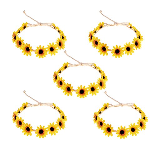 Floral Fall Sunflower Crown Hair Wreath Bridal Headpiece Festivals Hair Band (5 Pack Yellow)