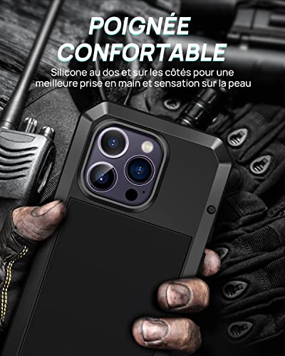 Coque iPhone 14 Pro Max antichoc intégrale blindée en métal noir solide - 6