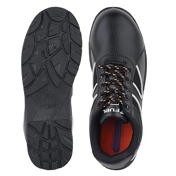 Image of FUEL Shank ISI Marked Industrial Safety Shoes for men with Synthetic Leather Upper & PVC Single Density Sole Steel Toe 100J Energy Absorption Shoes for Mens (Size-9,Black)