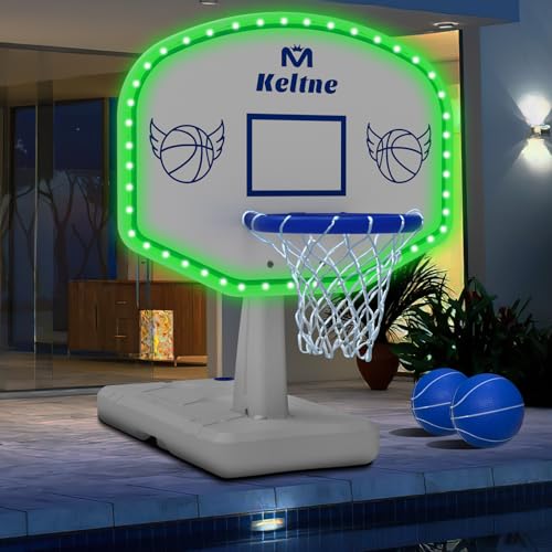 Dahivs LED Pool Basketball Hoop Poolside, Oversized Water Basketball Hoop with Super Bright Solar Lights, 34'x34'x42.2' Light-Up Swimming Pool Basketball Hoops for Kids Adults, with 2 Balls and Pump.