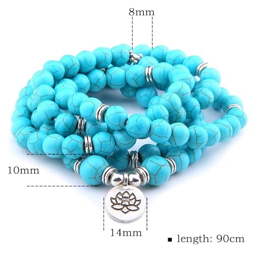 Leige Natural Turquoises Stone Charm Bracelet Women Men Yoga Lotus Jewelry Necklace (Color : Blue, Size : As Shown) #TOP1