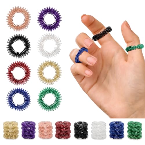 40 Stücke Massageringe für Finger, 8 Farben Stachelige Sensorische...