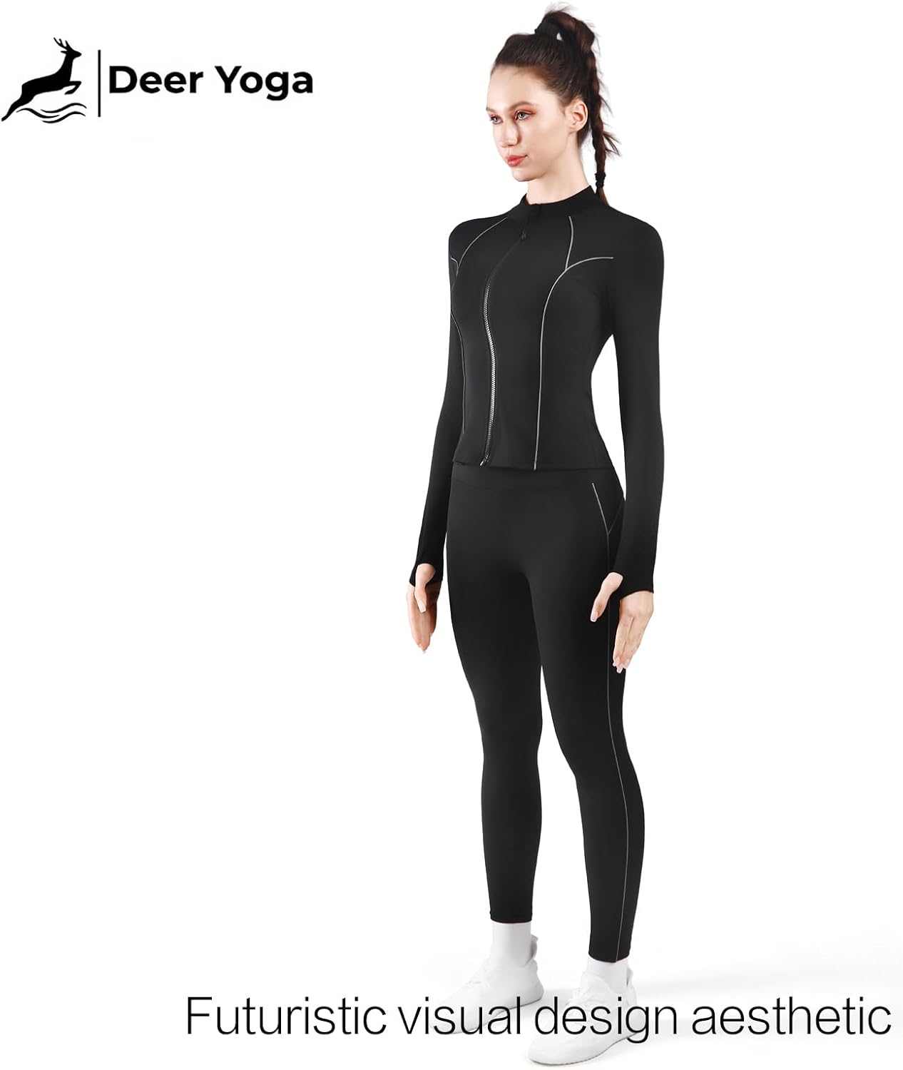 Workout Sets for Women 2 Piece Seamless Long Sleeve Yoga Outfits Active Leggings All Zippy Jacket Gym Set - Image 2