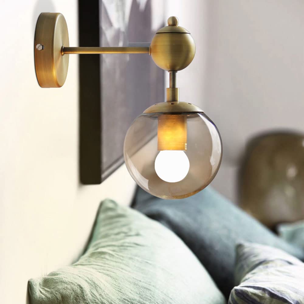 JXHSWDG Kinkiety Kinkiety Lampy Mosiądz Przemysłowe kinkiety ścienne Retro Złoty kolor Szklana ściana Światło Okrągła kinkiet do restauracji Salon Łazienka Nocna E26-A-2 Światło (1 światło)