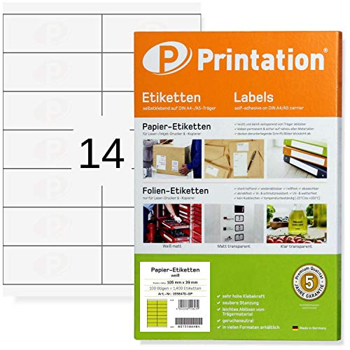 Printation Universal Labels 70 x 35 mm White 2400 Mailing Labels 100 Sheets Size A4, 105x39
