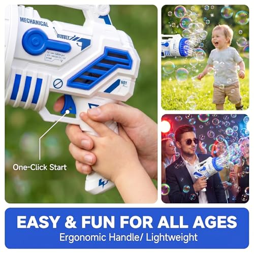 Bubble Gun for Kids, 69-Hole Bubble Blaster with LED Lights, Blue by TTKADIY - Used condition - Image 3