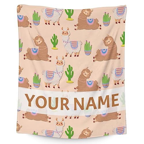 Blanket for Girl - 30x40 Inches Cute Llama Throw Gifts - Personalized Brown Soft Fuzzy Blankets for Couch & Office