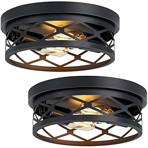 XPEHK 2 Pack Flush Mount Ceiling Light,Farmhouse Light Fixtures Ceiling,2-Light Black Flush Mount Light Fixture for Kitchen Entryway Bedroom Hallway,E26 Base Cover