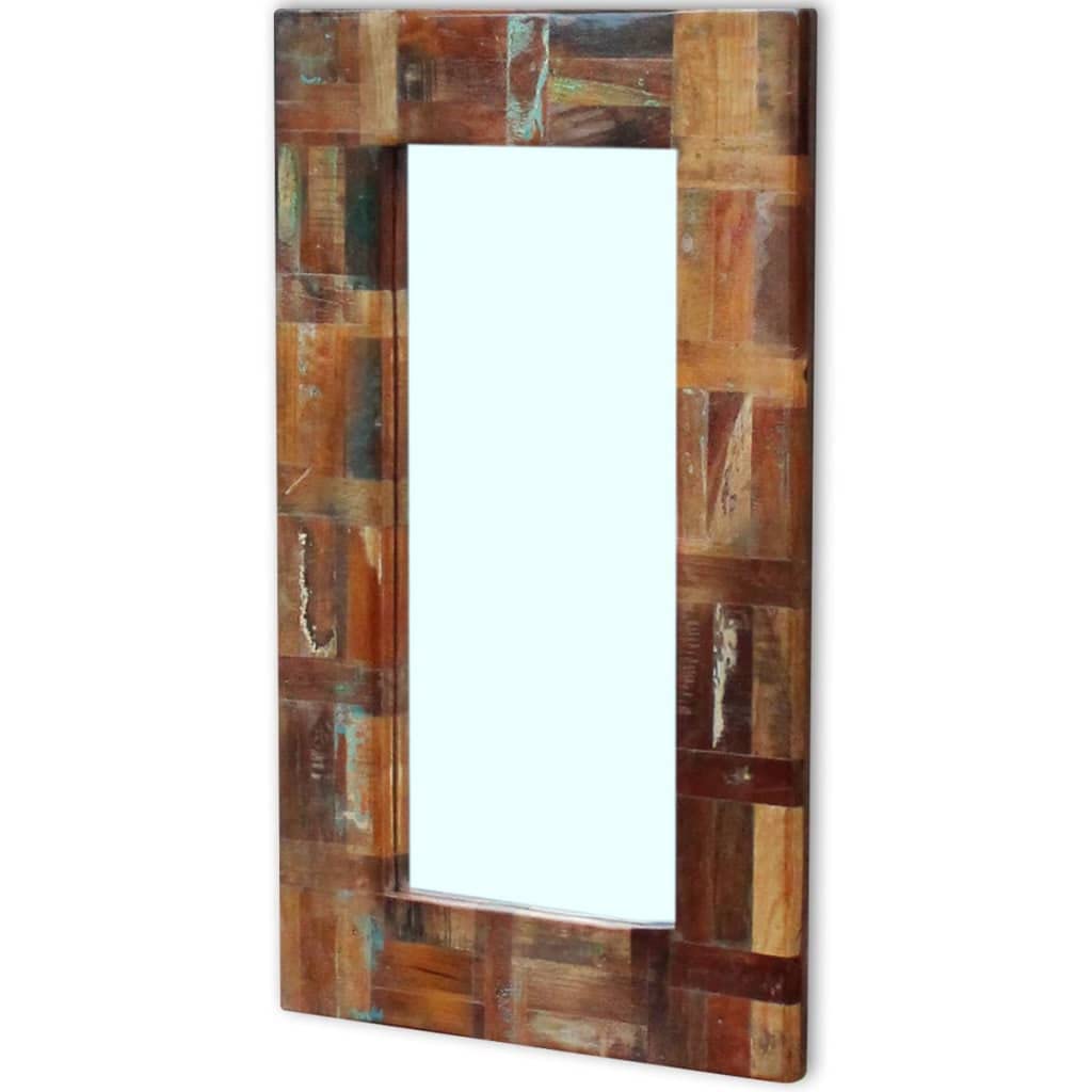 Espejo de madera reciclada de 50 x 80 cm para montaje en pared, diseño retro vintage para baño, pasillo, dormitorio, armario como espejo de cuerpo entero