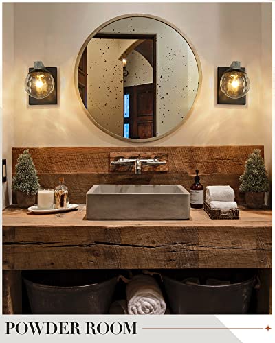 Yklitg 2 Pack Wall Scones, 1-Light Farmhouse Bathroom Vanity Light With Hammered Glass Shade, Rustic Vanity Light With Wood Base For Bathroom, Living Room, Bedroom, Hallway, Bd019-1-Bk #TOP5