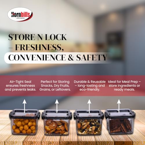 Image of HORNBILLS Seal & Lock Airtight Food Storage Containers Set - 400ml (Pack of 4) | Kitchen Organizing Accessories | Leakproof, BPA Free & Food Grade Material Plastic Boxes For Kitchen & Fridge Organizer