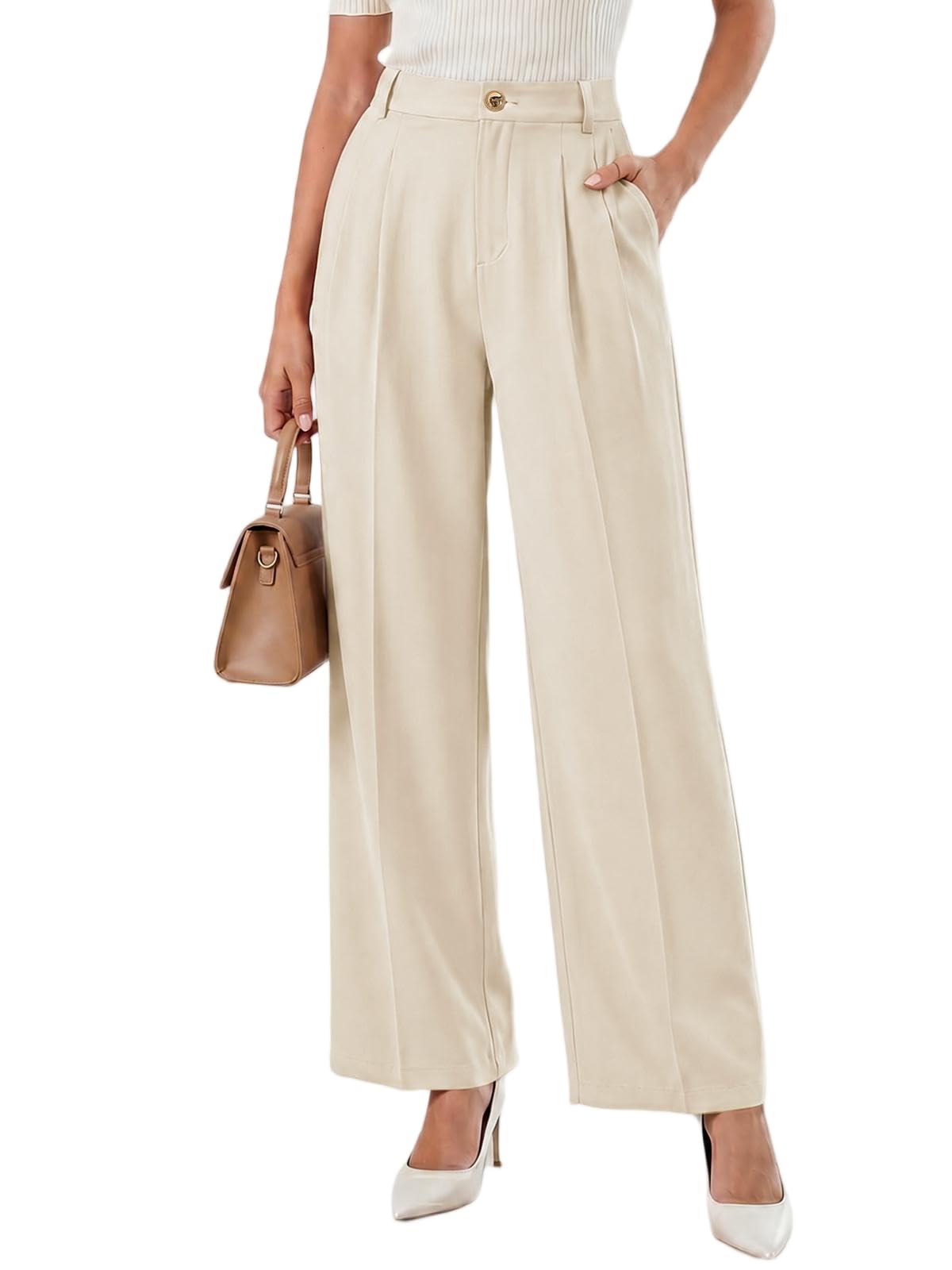 Cicy Bell Damen Anzughose Weite Palazzo Hosen mit Tashen | Hohe Taille, Wide leg, Elegant, Business Stoffhose, Casual Freizeithose