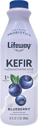 Lifeway Kéfir Bajo en Grasa - 10g de Proteína, 12 Cultivos Probióticos Activos Vivos, Hasta 99% Sin Lactosa, Sin Gluten – Arándano, 32 oz