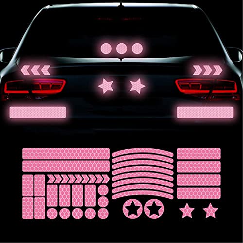 Vesvory 42 Pieces Reflective Car Stripe Decals Reflective Wheel Rim Stripe Decal Sticker Bicycle Stickers for Bikes Night Visibility Adhesive Stickers for Car Motorcycle Bicycles (Pink)