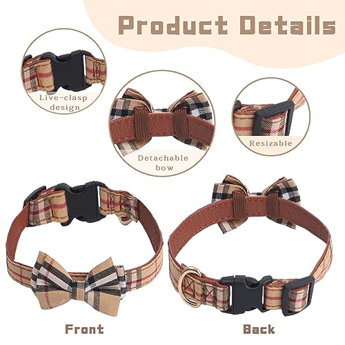 Kryzalite® Verstellbares Hundehalsband mit Fliege, Karierter Stil, stilvolles und weiches Halsband, Sicherheitsschnalle, lässt Sich Nicht leicht lösen, für Haustiere (Khaki) – S