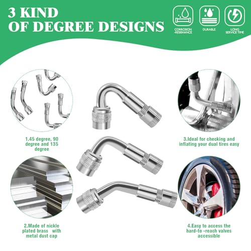Image of 15pcs Valve Stem Extension with Tire Valve Stem Cores Kit, 45 90 135 Degree Brass Valve Stem Extender and 7 inch 12 inch Stainless Steel Braided Stem Extension Adaptors for Most Cars Truck