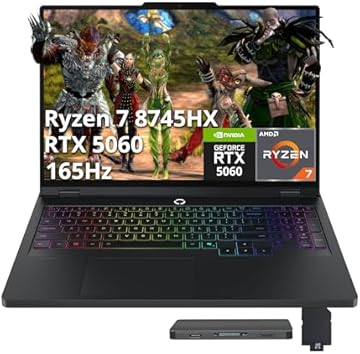 Legion Pro 5 16" WQXGA 165Hz Gaming Laptop, AMD Ryzen 7 8745HX, GeForce RTX 5060 8GB GDDR7, 32GB DDR5, 2TB Storage (1TB SSD+1TB Docking Station), 24-Zone RGB Backlit Keyboard, Windows 11, Black