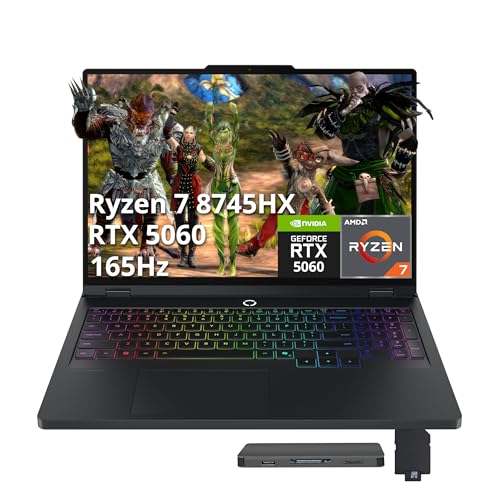 Legion Pro 5 16" WQXGA 165Hz Gaming Laptop, AMD Ryzen 7 8745HX, GeForce RTX 5060 8GB GDDR7, 32GB DDR5, 2TB Storage (1TB SSD+1TB Docking Station), 24-Zone RGB Backlit Keyboard, Windows 11, Black