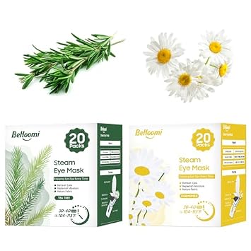BeHoomi Steam Eye Mask, 40 Packs Heated Eye Mask Warm Compress for Eyes, Self Heating Disposable Eye Masks, Stocking Stuffer Chamomile & Tea Tree